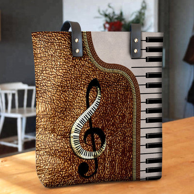 Piano Music Notes Beautiful Piano - Leather Hand Bag - Owls Matrix LTD
