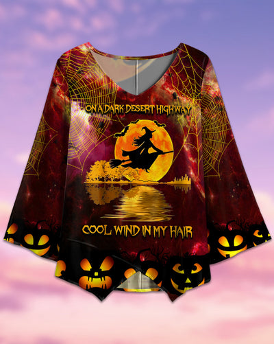 Hippie Halloween On A Dark Desert Highway Cool Wind In My Hair Witch - V-neck T-shirt - Owls Matrix LTD