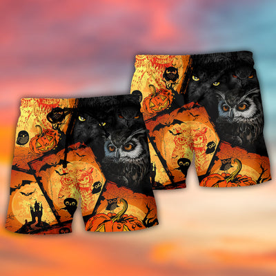 Halloween Owl Pumpkin Scary - Beach Short - Owls Matrix LTD