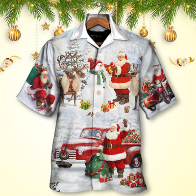Christmas Santa Claus Gift For Xmas Snow Painting Style - Hawaiian Shirt - Owls Matrix LTD