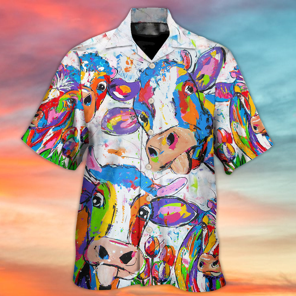 Cow Funny Amazing Colorful - Hawaiian Shirt - Owls Matrix LTD