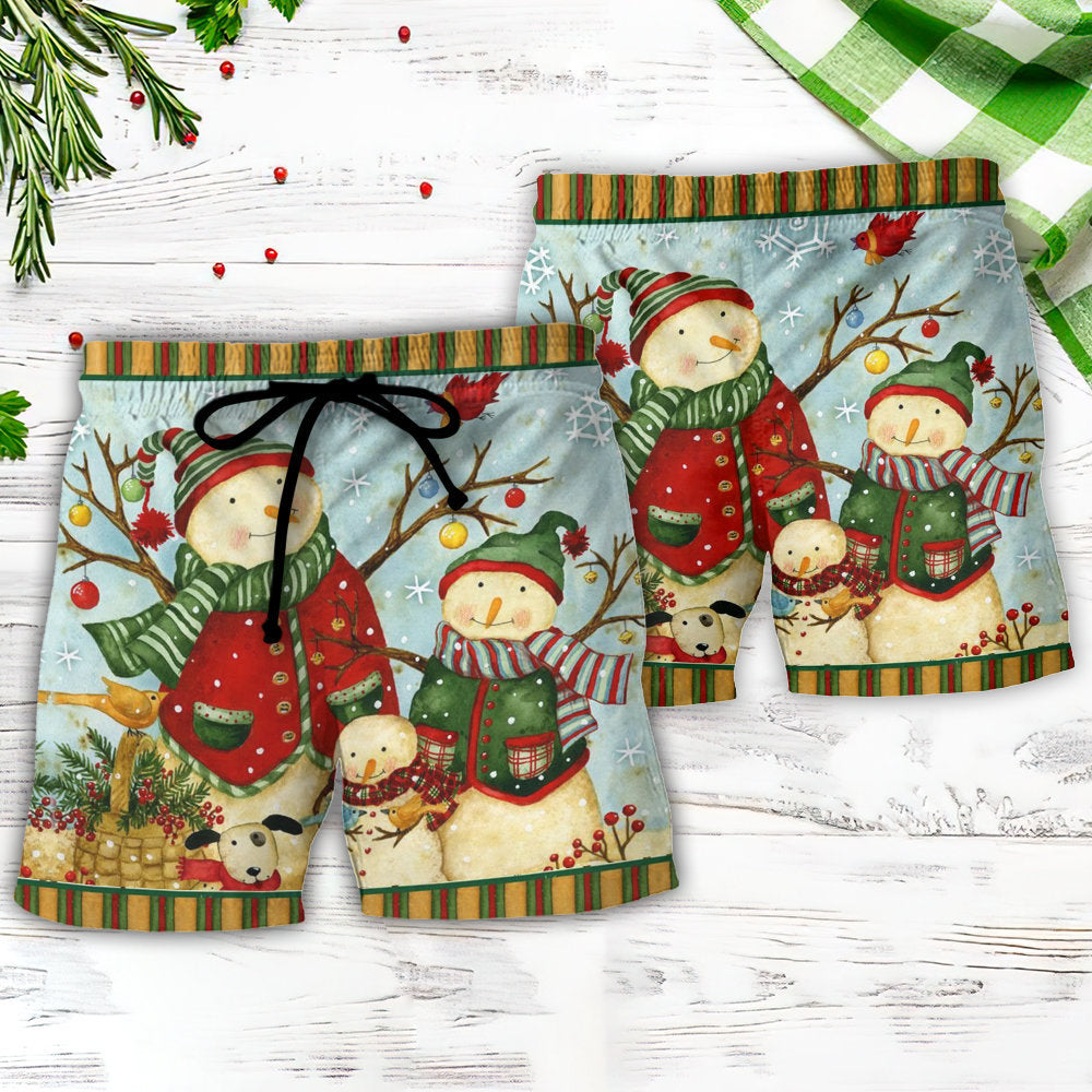 Christmas Cutie Snowman Happy Xmas - Beach Short - Owls Matrix LTD