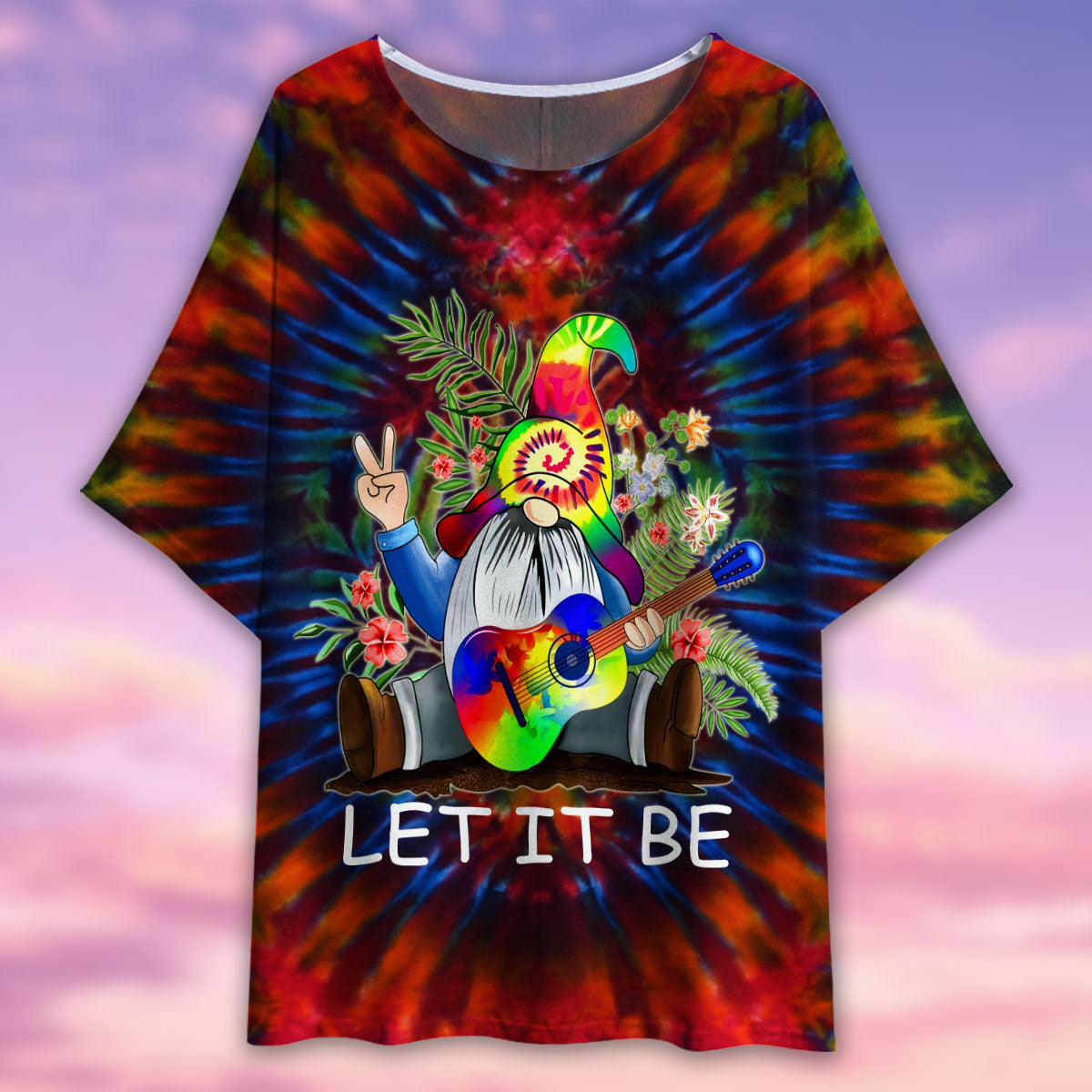 Hippie Gnome Let It Be - Women's T-shirt With Bat Sleeve - Owls Matrix LTD
