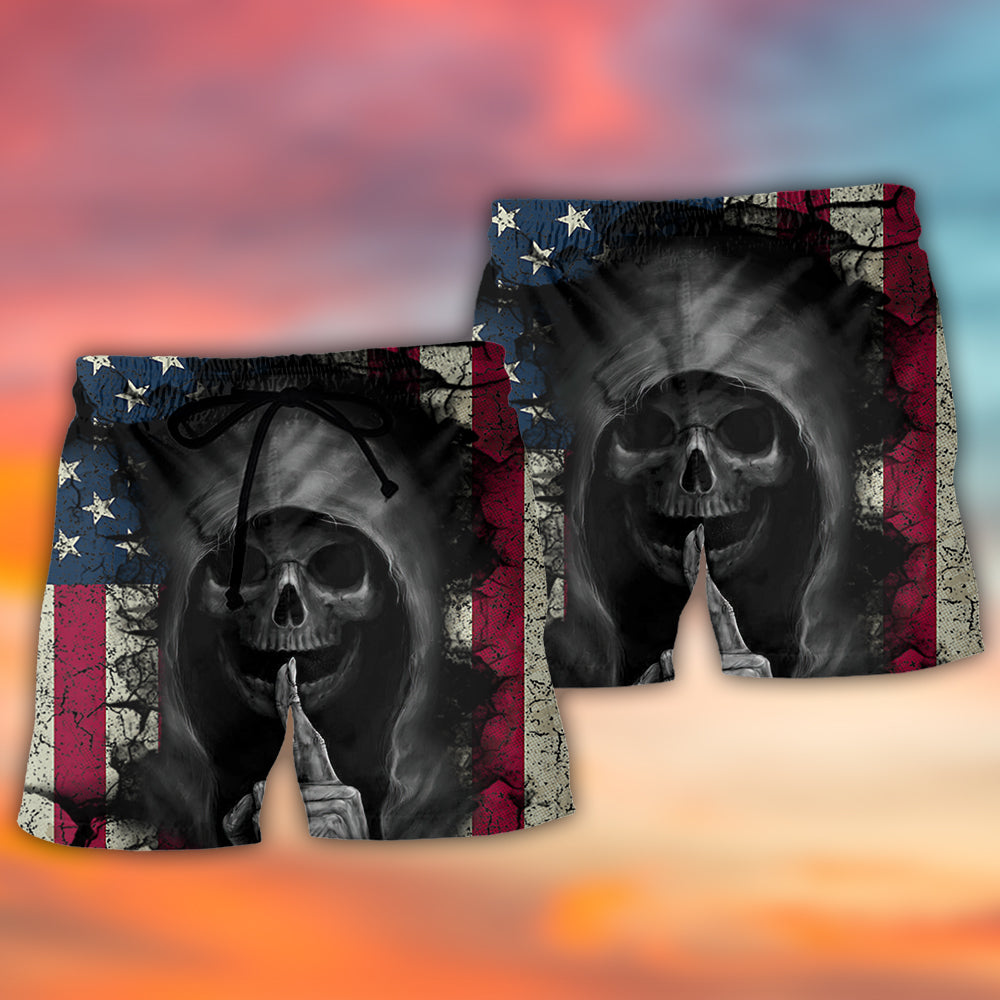 Skull Dark American Flag Vintage - Beach Short - Owls Matrix LTD