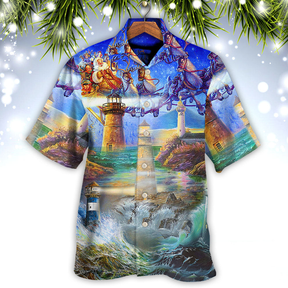 Lighthouse Christmas Shine Your Light In Storm And Darkness - Hawaiian Shirt - Owls Matrix LTD