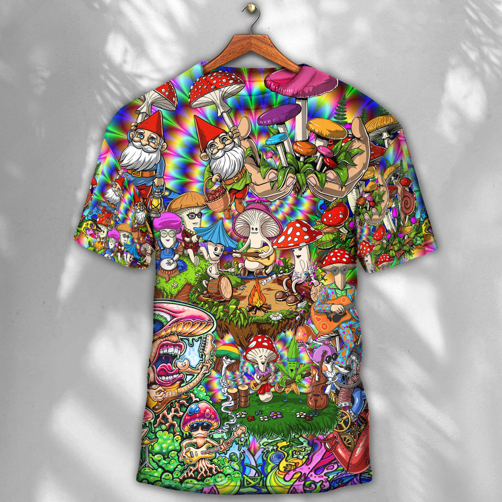 Hippie Mushroom Music Band Of Life - Round Neck T-shirt - Owls Matrix LTD