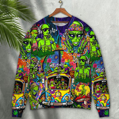 Hippie Space Alien Smoking Weed - Sweater - Ugly Christmas Sweaters - Owls Matrix LTD