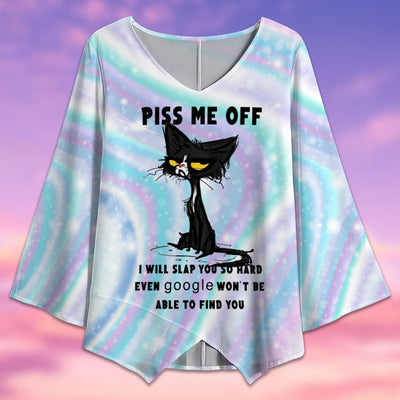 Black Cat Piss Me Off - V-neck T-shirt - Owls Matrix LTD