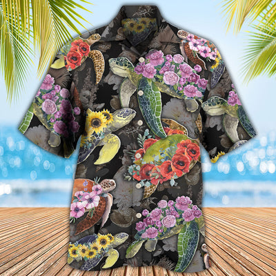 Turtle And Flowers Tropical Art - Hawaiian Shirt - Owls Matrix LTD