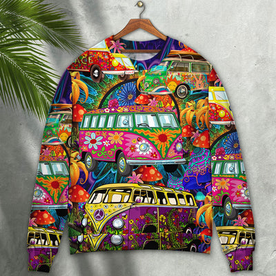 Hippie Van Colorful Vans On The Way - Sweater - Ugly Christmas Sweaters - Owls Matrix LTD