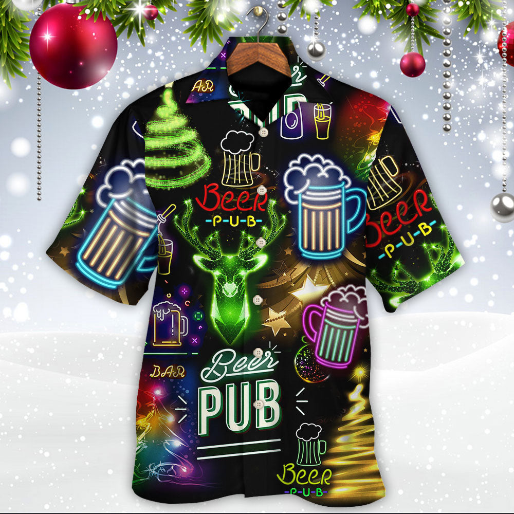 Beer Christmas Neon Art Drinking - Hawaiian Shirt - Owls Matrix LTD