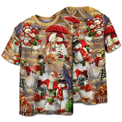 T-shirt / S Christmas Snowman Couple Love Xmas - Pajamas Short Sleeve - Owls Matrix LTD