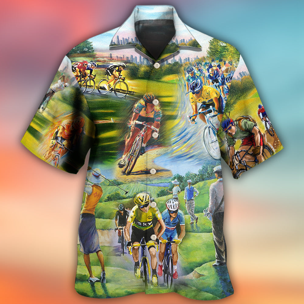 Cycling And Golf Lover Abstract Painting - Hawaiian Shirt - Owls Matrix LTD