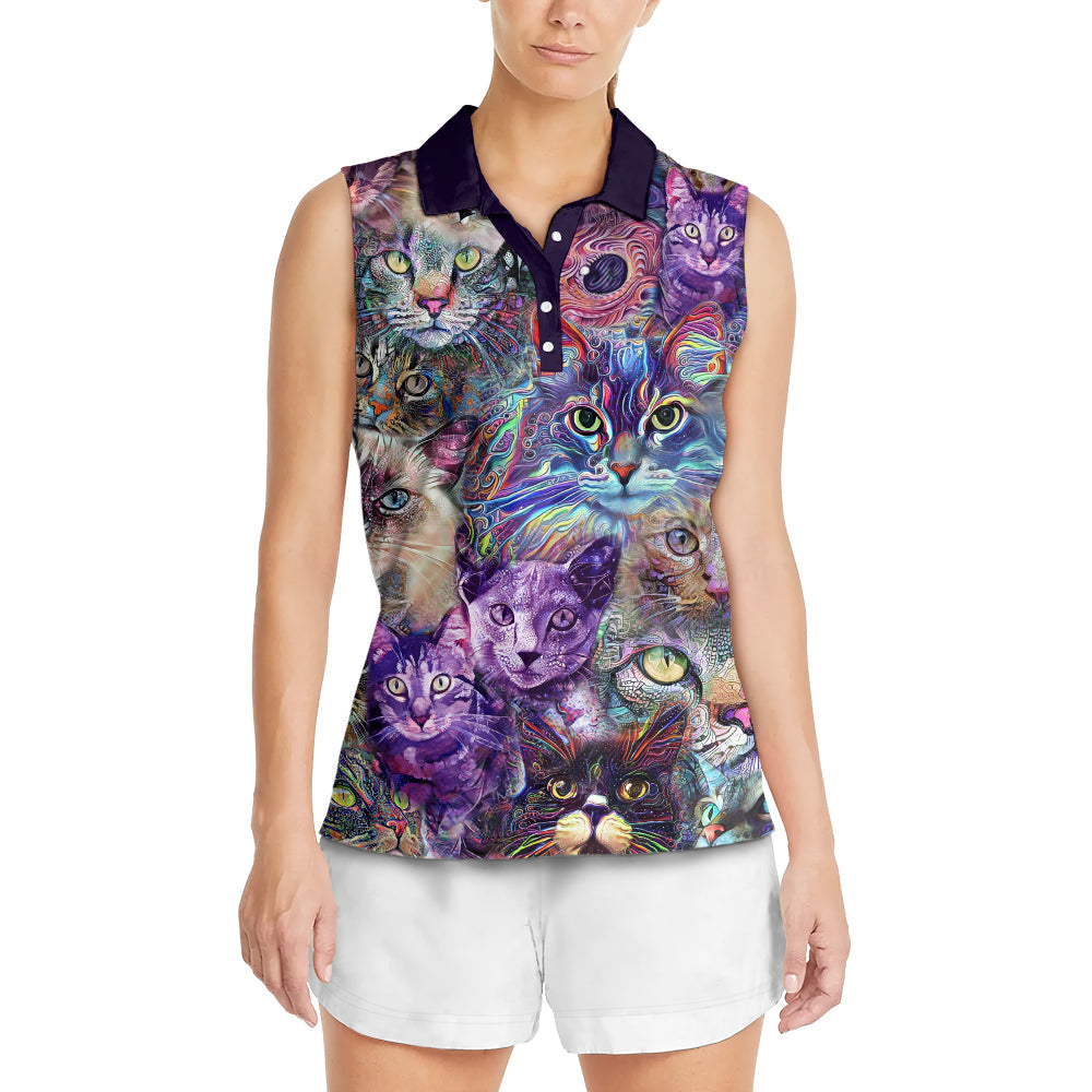 Cat Psychedelic Purple Style - Women's Polo Shirt - Owls Matrix LTD