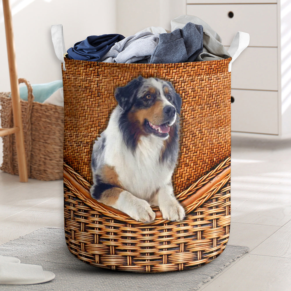 Australian shepherd dog rattan teaxture - Laundry basket - Owls Matrix LTD