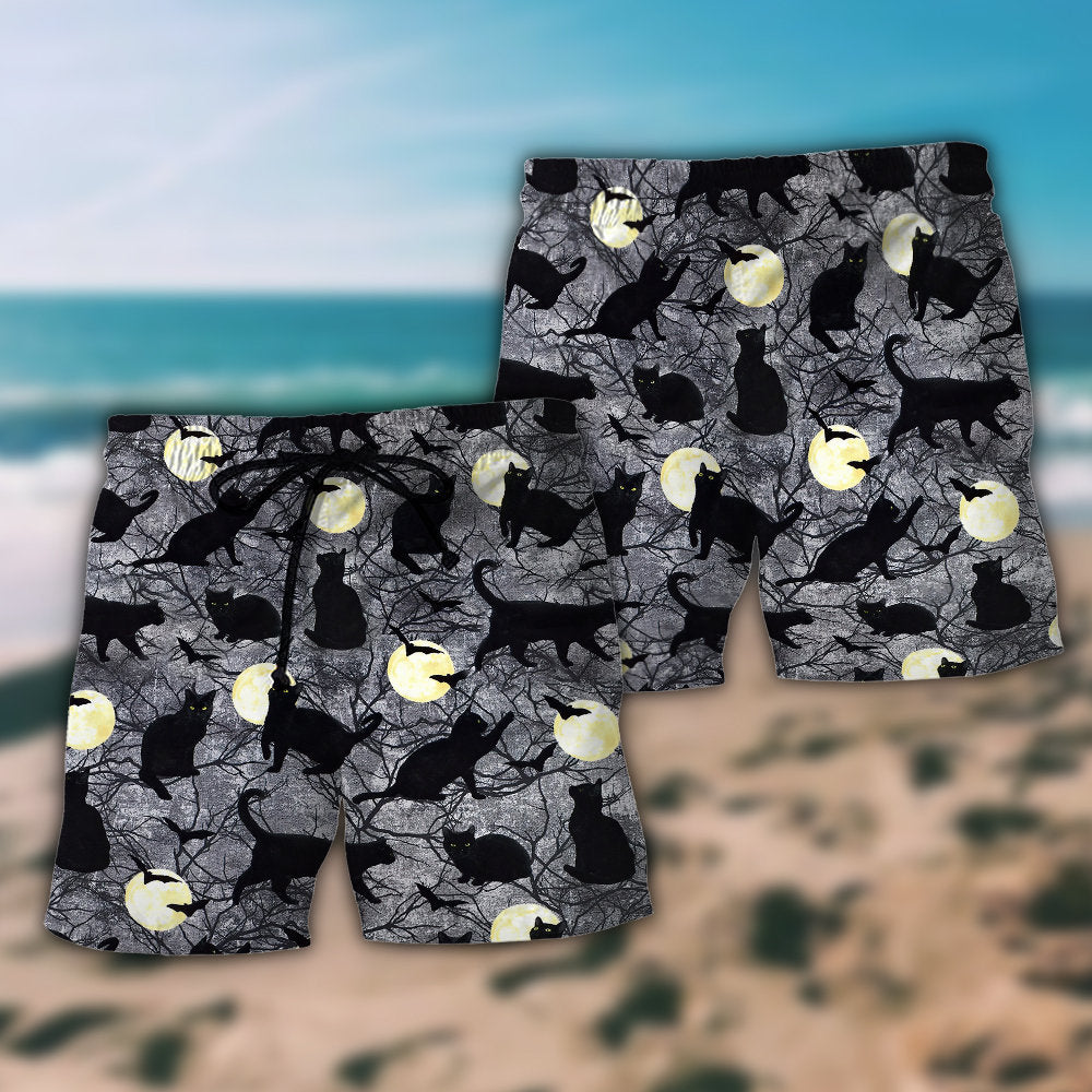 Halloween Black Cat Pattern - Beach Short - Owls Matrix LTD