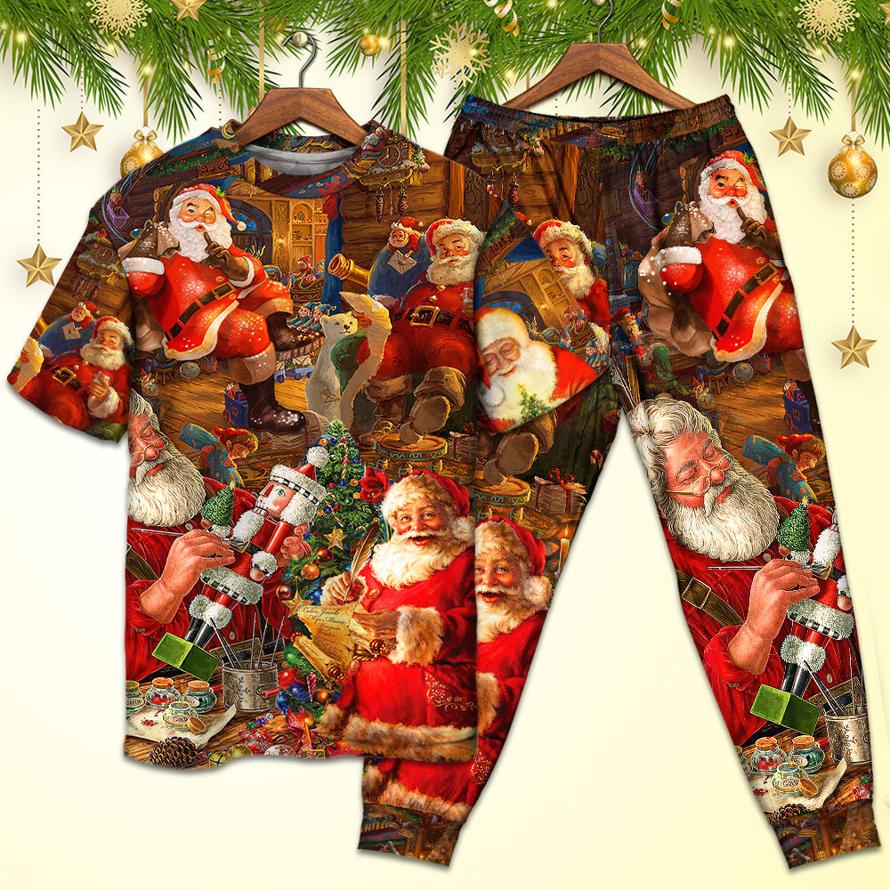 Christmas Funny Santa Claus Gift Xmas Is Coming Art Style - Pajamas Short Sleeve - Owls Matrix LTD