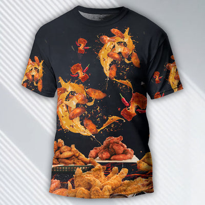 Food Chicken Wing Fast Food Delicious - Round Neck T-shirt - Owls Matrix LTD