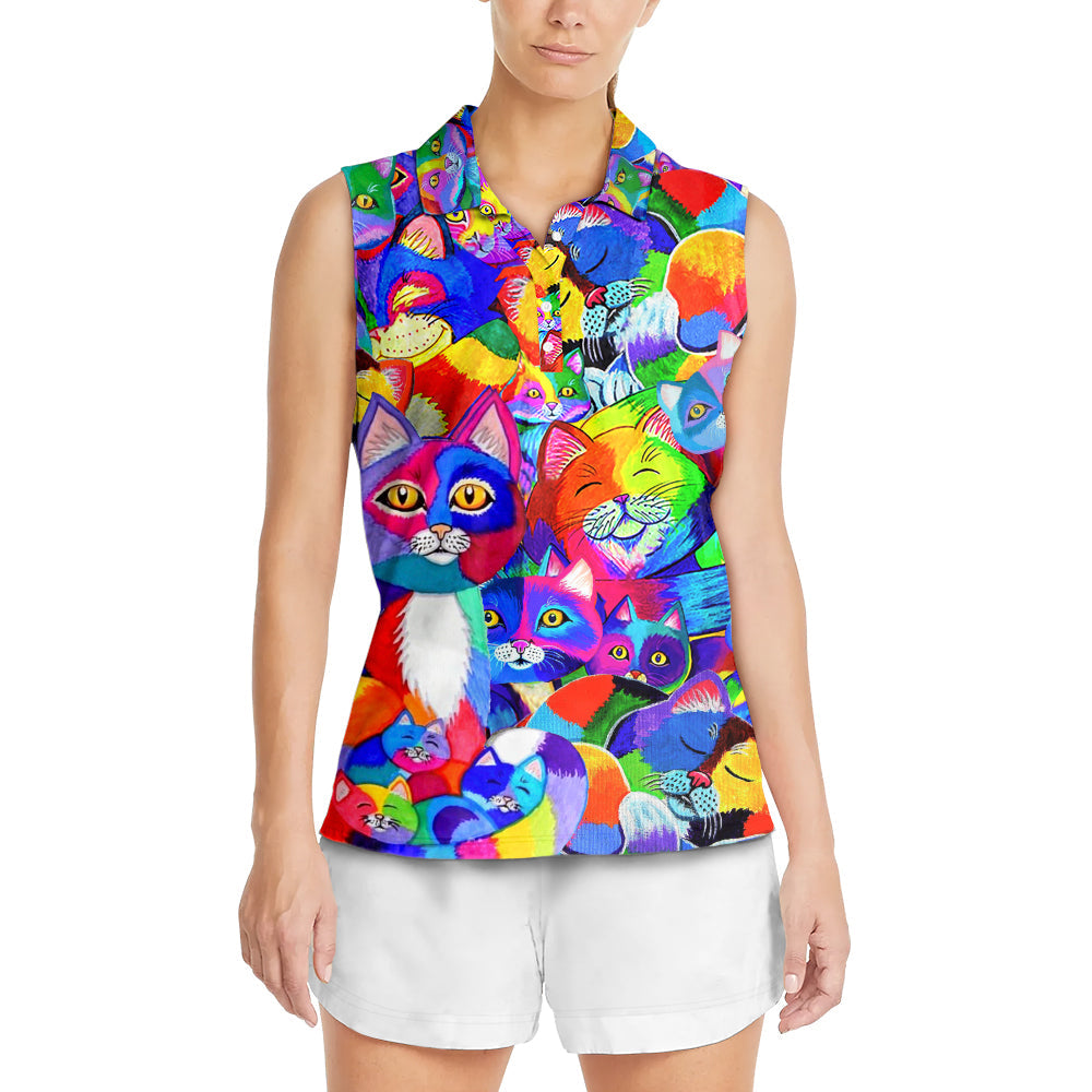 Cat Colorfull Rainbow Style - Women's Polo Shirt - Owls Matrix LTD