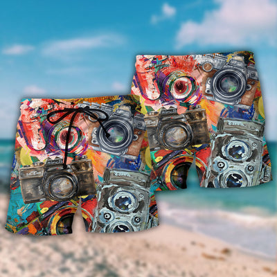 Camera Vintage Colorful Retro - Beach Short - Owls Matrix LTD