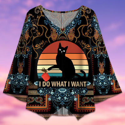 Black Cat I Do What I Want - V-neck T-shirt - Owls Matrix LTD
