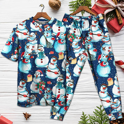 Christmas Happy Snowman Xmas - Pajamas Short Sleeve - Owls Matrix LTD