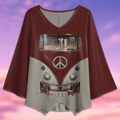 Hippie Peace Bus Vintage Style - V-neck T-shirt - Owls Matrix LTD