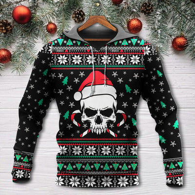Christmas Skull Wearing Santa Claus Hat And Sweat Candy - Hoodie - Owls Matrix LTD