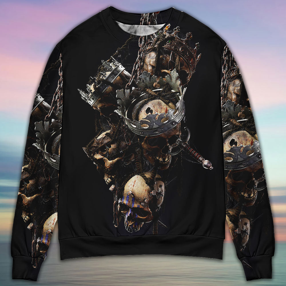 Skull Only In Their Death Can A King Live Forever - Sweater - Ugly Christmas Sweaters - Owls Matrix LTD