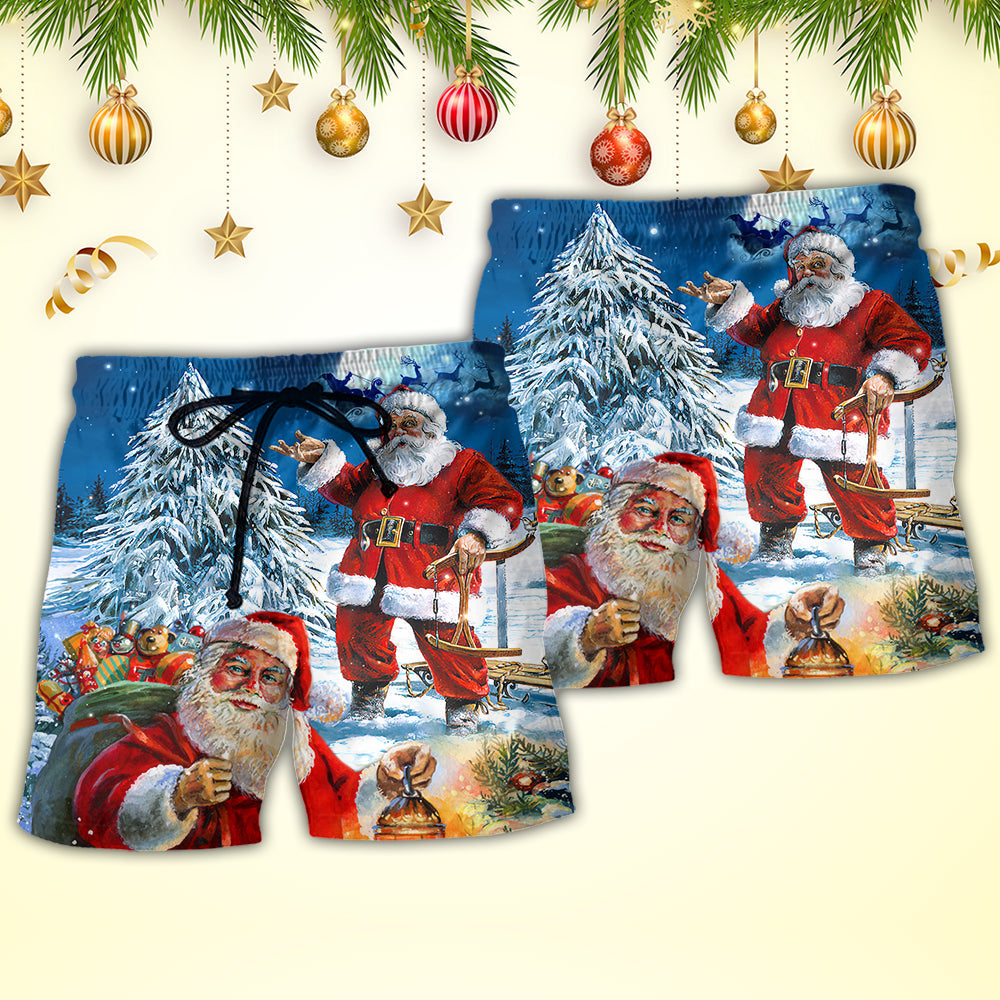 Christmas Santa Claus Story Nights Christmas Is Coming Painting Style - Beach Short - Owls Matrix LTD