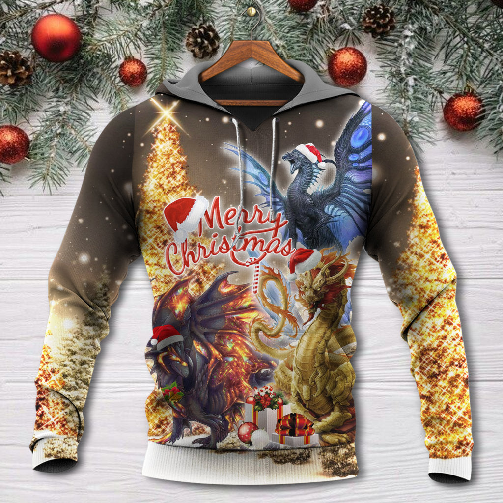 Christmas Dragon Merry Xmas Stronger Bright - Hoodie - Owls Matrix LTD