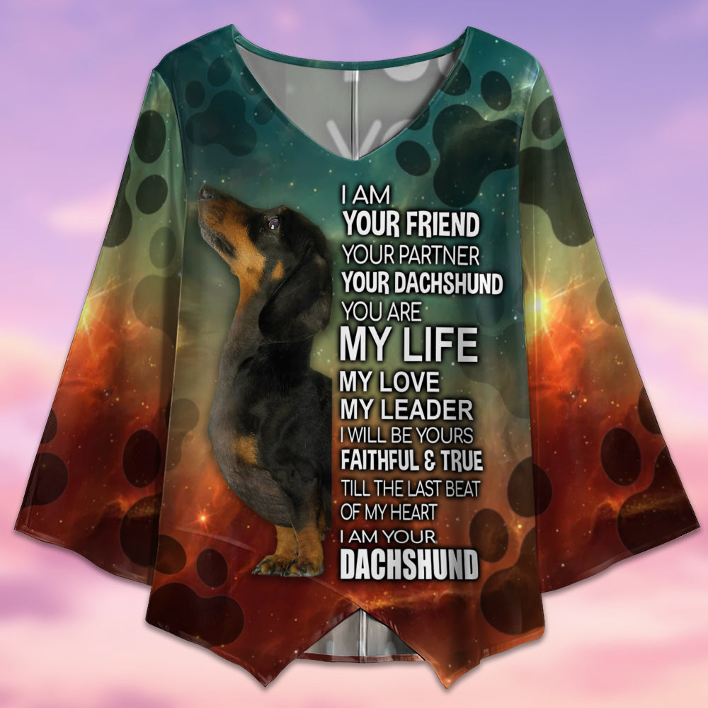 Dachshund I Am Your Friend Your Partner Style - V-neck T-shirt - Owls Matrix LTD