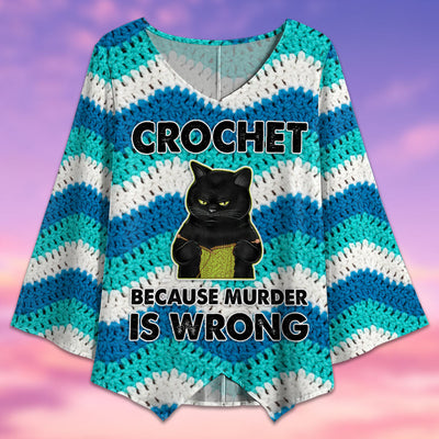 Black Cat Crochet Because Murder Is Wrong - V-neck T-shirt - Owls Matrix LTD