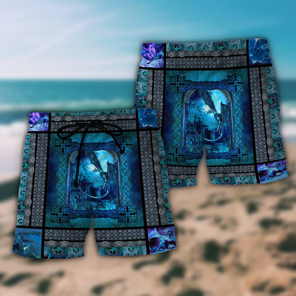 Dragon Blue Viking Pattern - Beach Short - Owls Matrix LTD