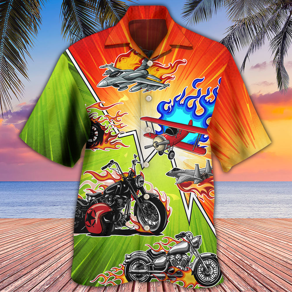 Motorcycle I Like Motorcycles And Airplanes - Hawaiian Shirt - Owls Matrix LTD
