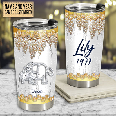 Elephant Mommy And Baby Jewelry Style Golden Personalized - Tumbler - Owls Matrix LTD