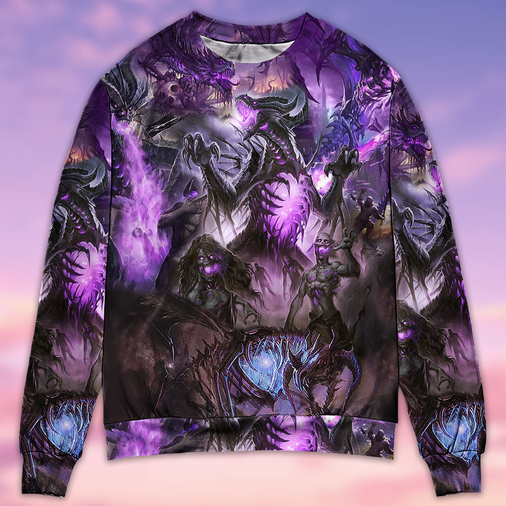 Skull Dragon Love Life Purple - Sweater - Ugly Christmas Sweaters - Owls Matrix LTD