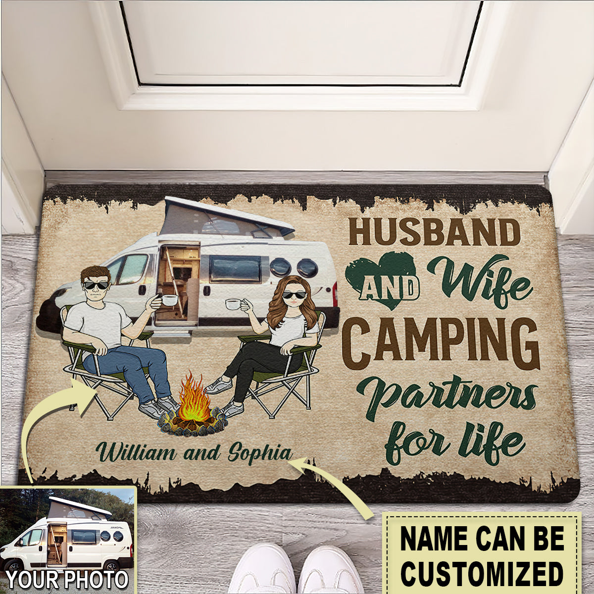 Camping Partners For Life Husband Wife Camping Couple Personalized - Doormat - Owls Matrix LTD