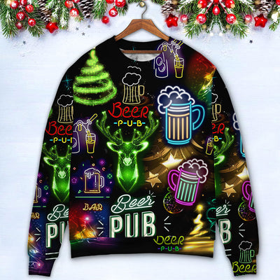 Beer Christmas Neon Art Drinking - Sweater - Ugly Christmas Sweaters - Owls Matrix LTD