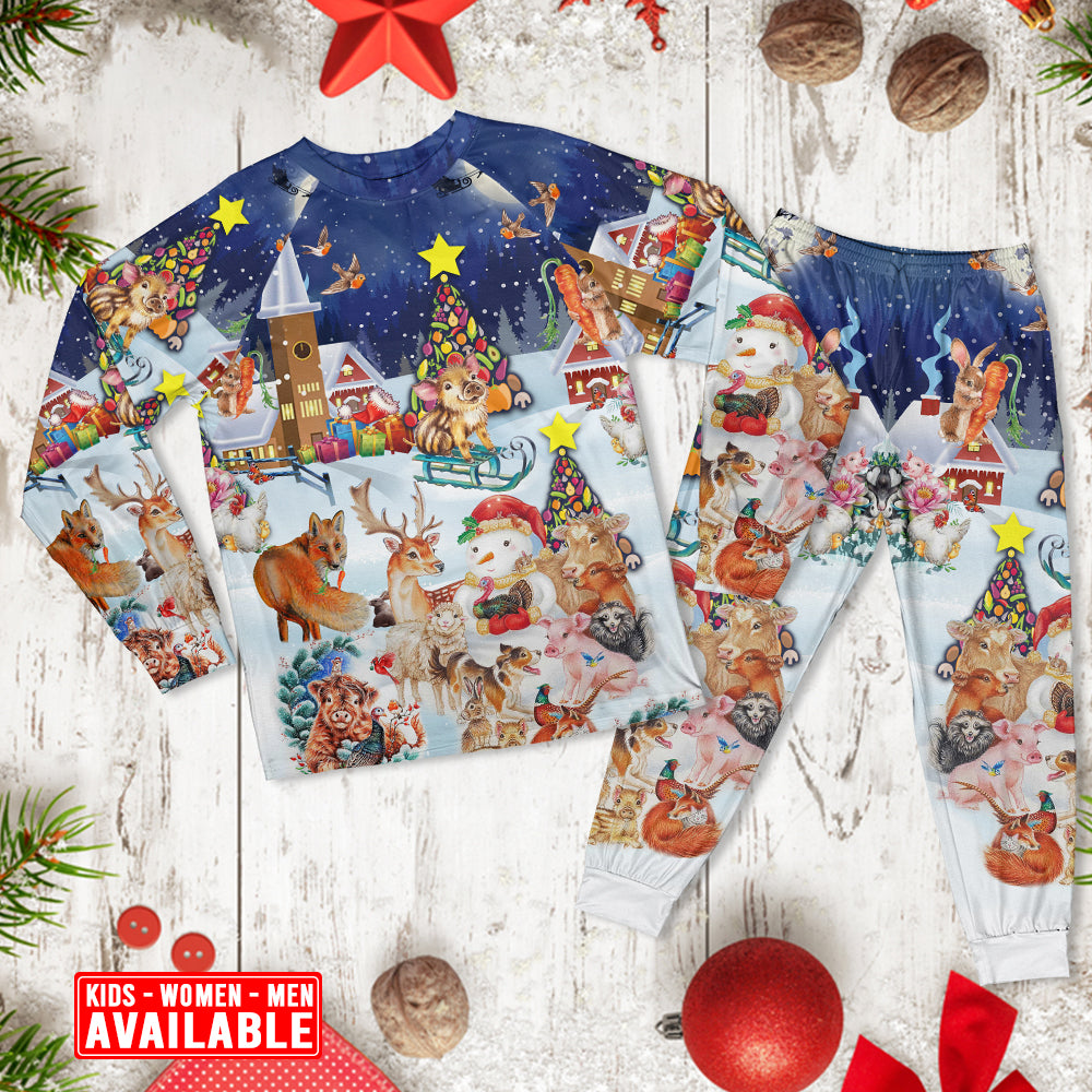 Christmas Happy Animals Merry Xmas - Pajamas Long Sleeve - Owls Matrix LTD