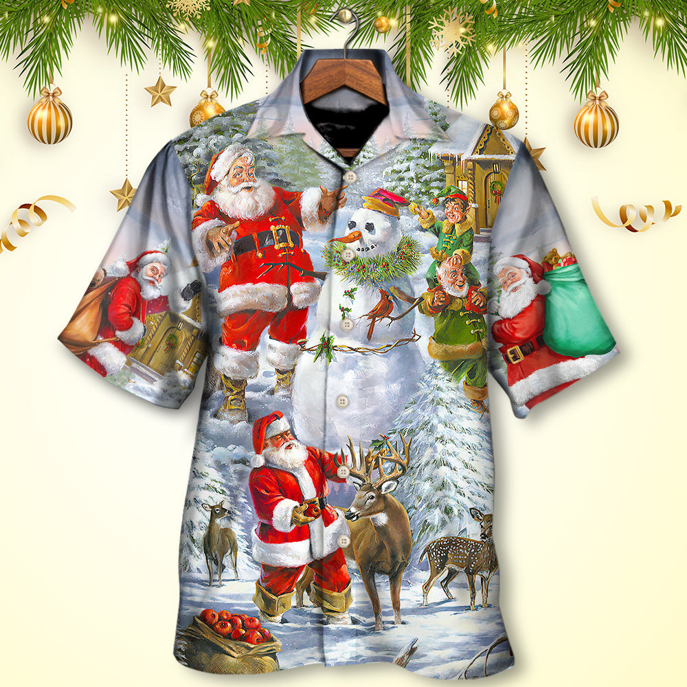 Christmas Santa Claus Snowman Elf So Happy Art Style - Hawaiian Shirt - Owls Matrix LTD