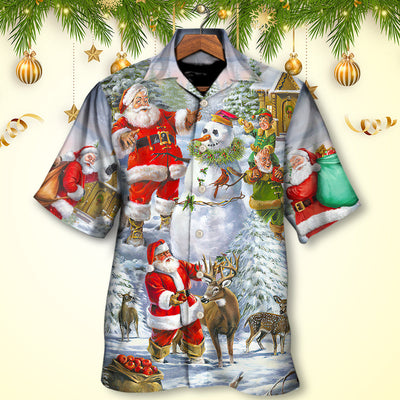 Christmas Santa Claus Snowman Elf So Happy Art Style - Hawaiian Shirt - Owls Matrix LTD