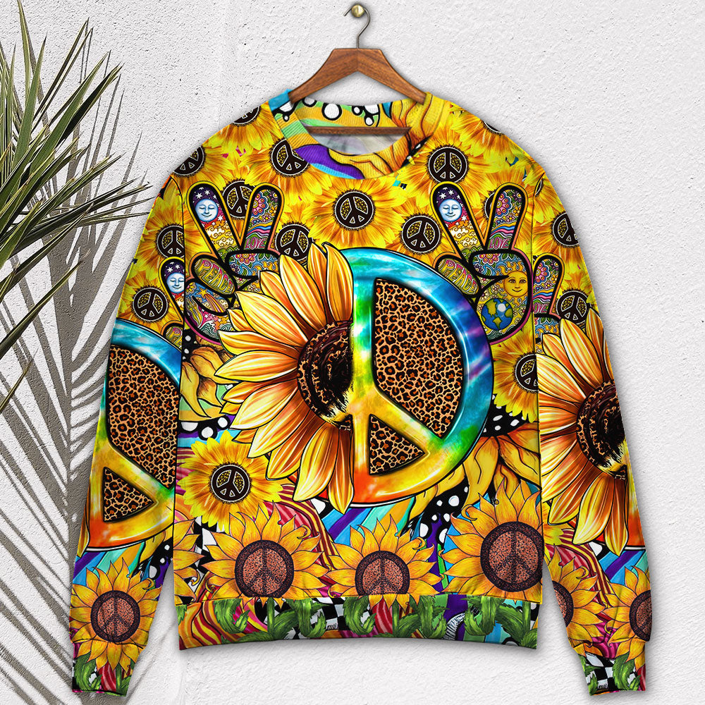 Hippie Sunflowers Peace Sign Style - Sweater - Ugly Christmas Sweaters - Owls Matrix LTD