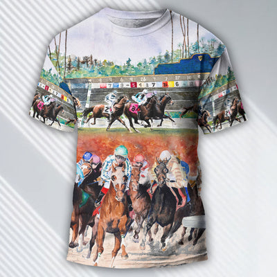 Horse Racing Wild Power - Round Neck T-shirt - Owls Matrix LTD