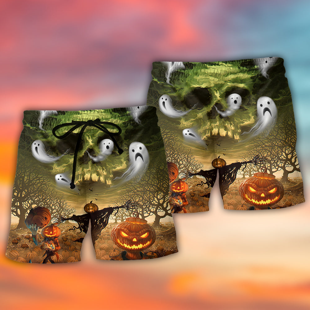 Halloween Pumpkin Crazy Ghost Style - Beach Short - Owls Matrix LTD