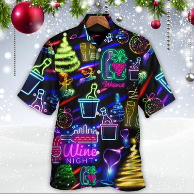 Wine Christmas Neon Art Drinking - Hawaiian Shirt - Owls Matrix LTD