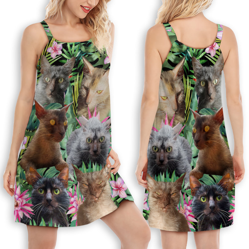 Lykoi Cat Love Beautiful Flower - Women's Sleeveless Cami Dress - Owls Matrix LTD