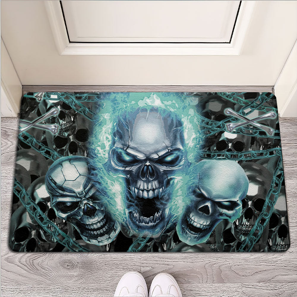 Skull Blue Flame Screaming - Doormat - Owls Matrix LTD
