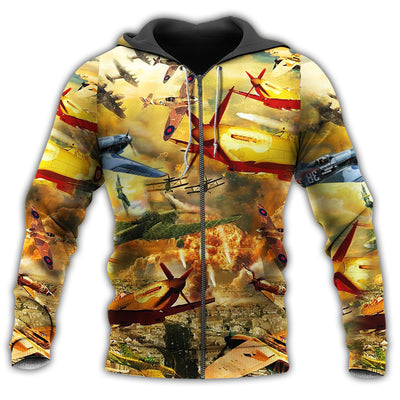 Zip Hoodie / S Combat Aircrafts Fly Sky With Yellow Style - Hoodie - Owls Matrix LTD
