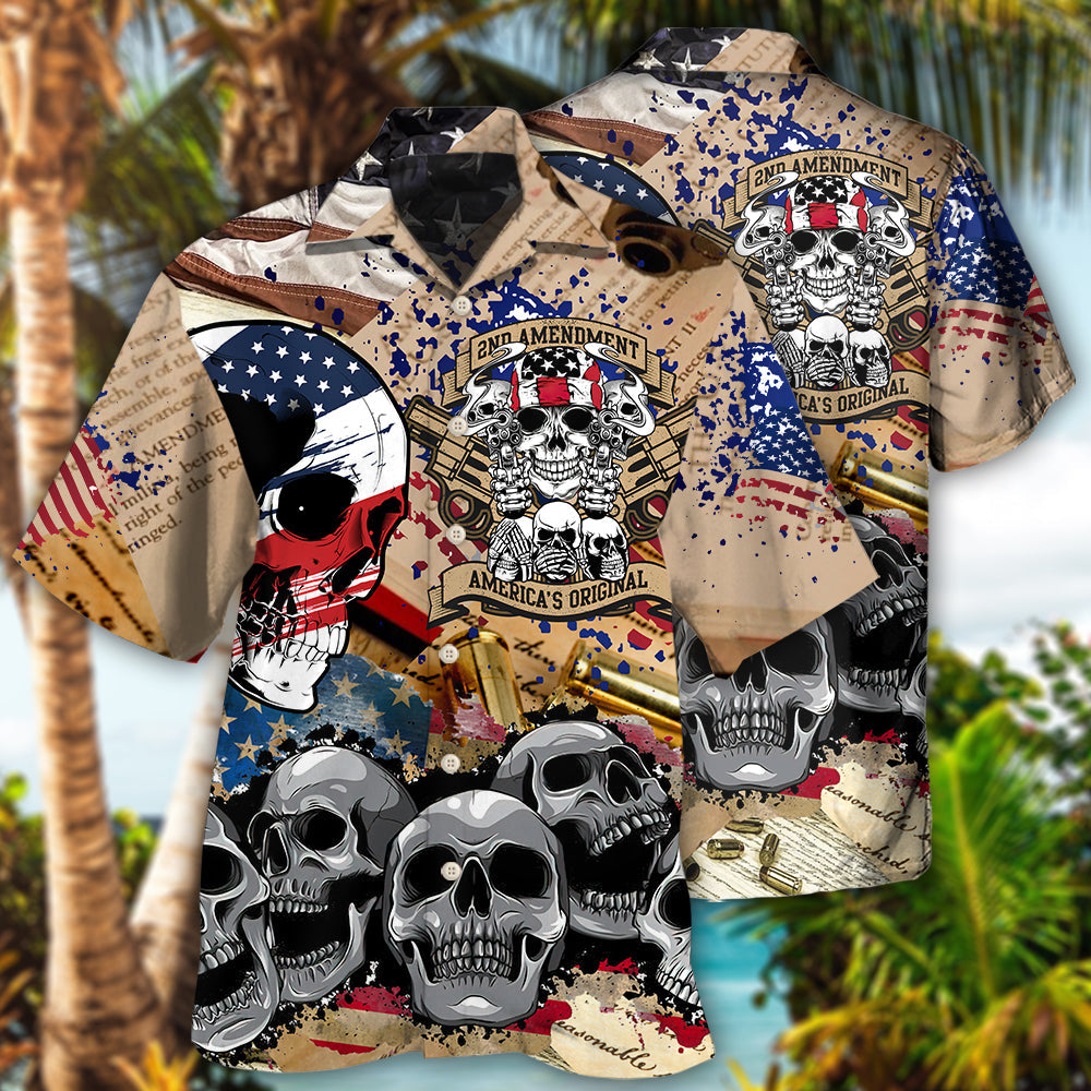 America 2nd Amendment Skull - Hawaiian Shirt - Owls Matrix LTD